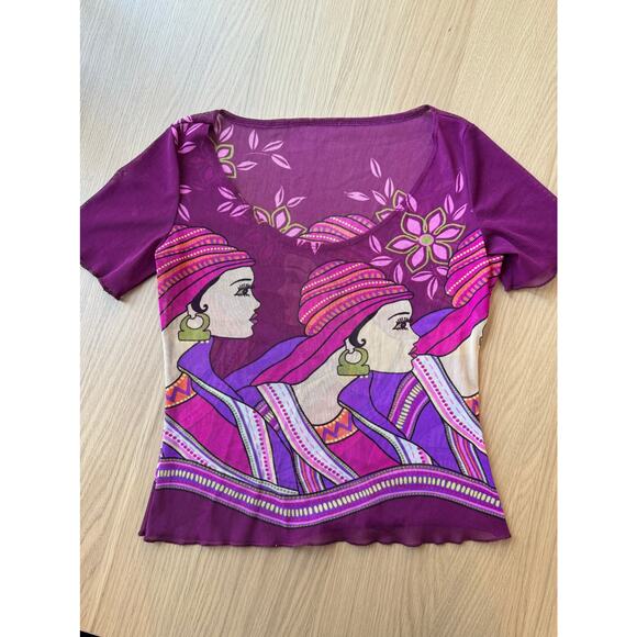 Vintage 00s Woman Graphic Mesh Short Sleeve Tee (S/M) indie gaultier - Picture 2 of 10